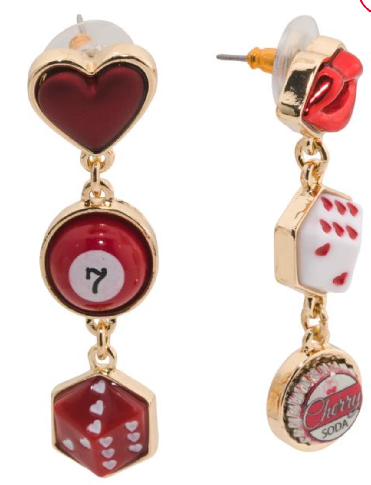 BETSEY JOHNSON Love Dice Linear Drop Earrings