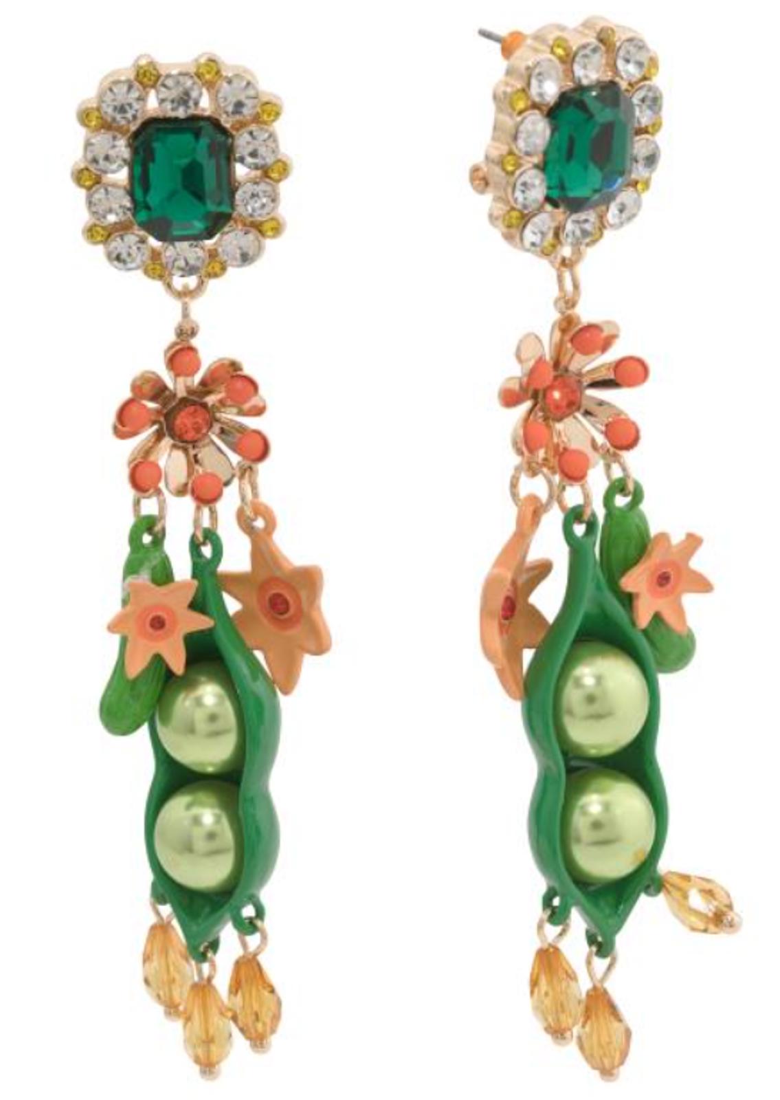 BETSEY JOHNSON Gold Plated Pea Crystal Drop Earrings