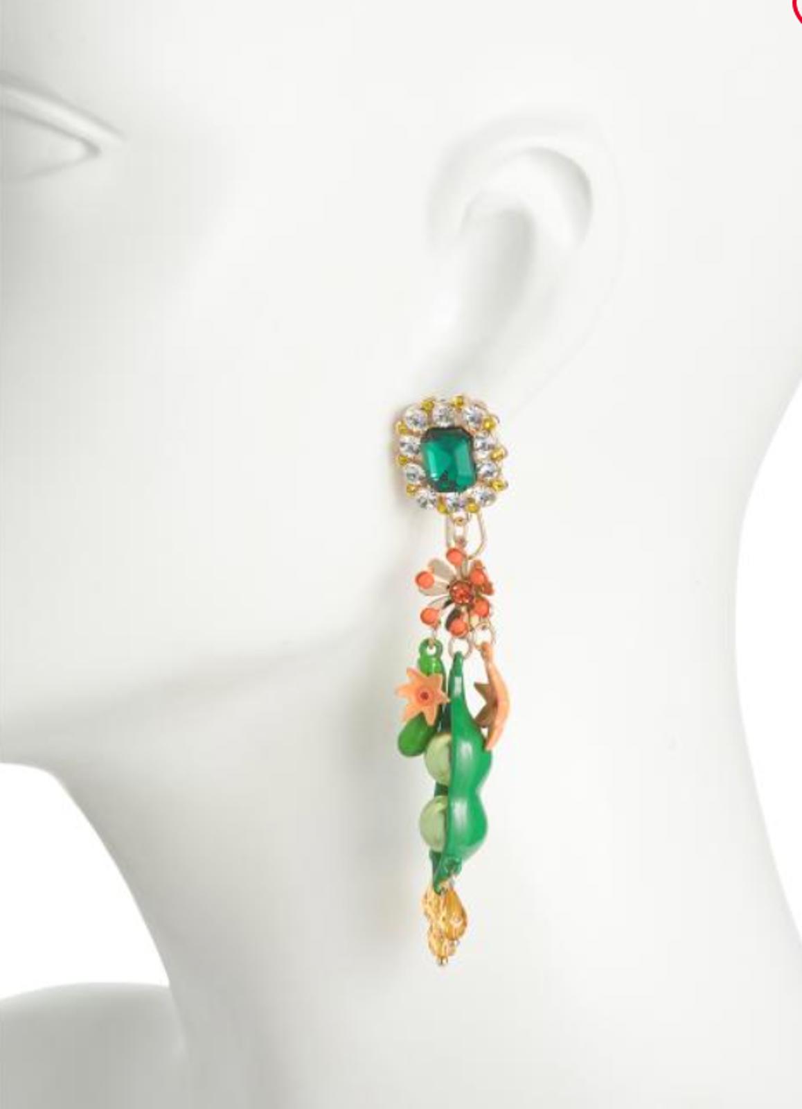 BETSEY JOHNSON Gold Plated Pea Crystal Drop Earrings