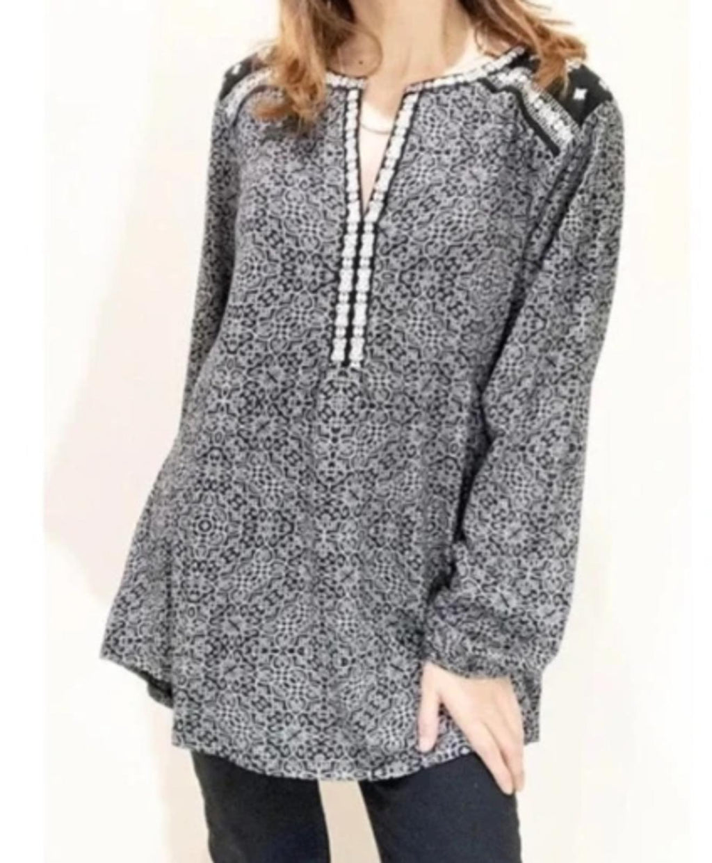 Lucky Brand Patterned Split-Neck Blouse 2X