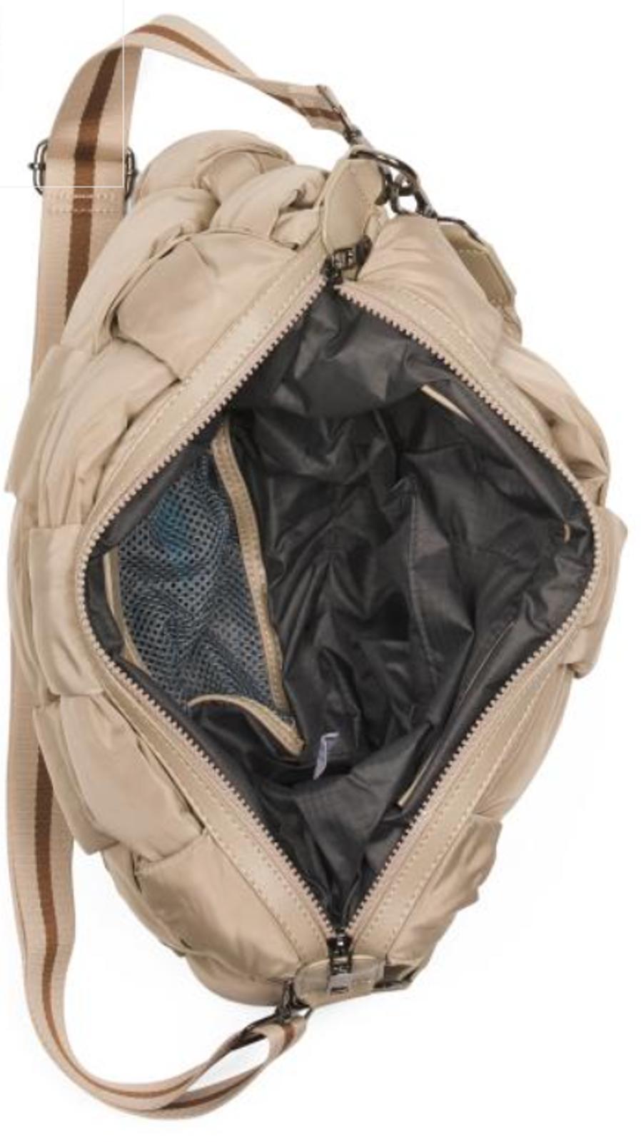SOL & SELENE Medium Nylon Woven Hobo With Top Handle And Crossbody Strap