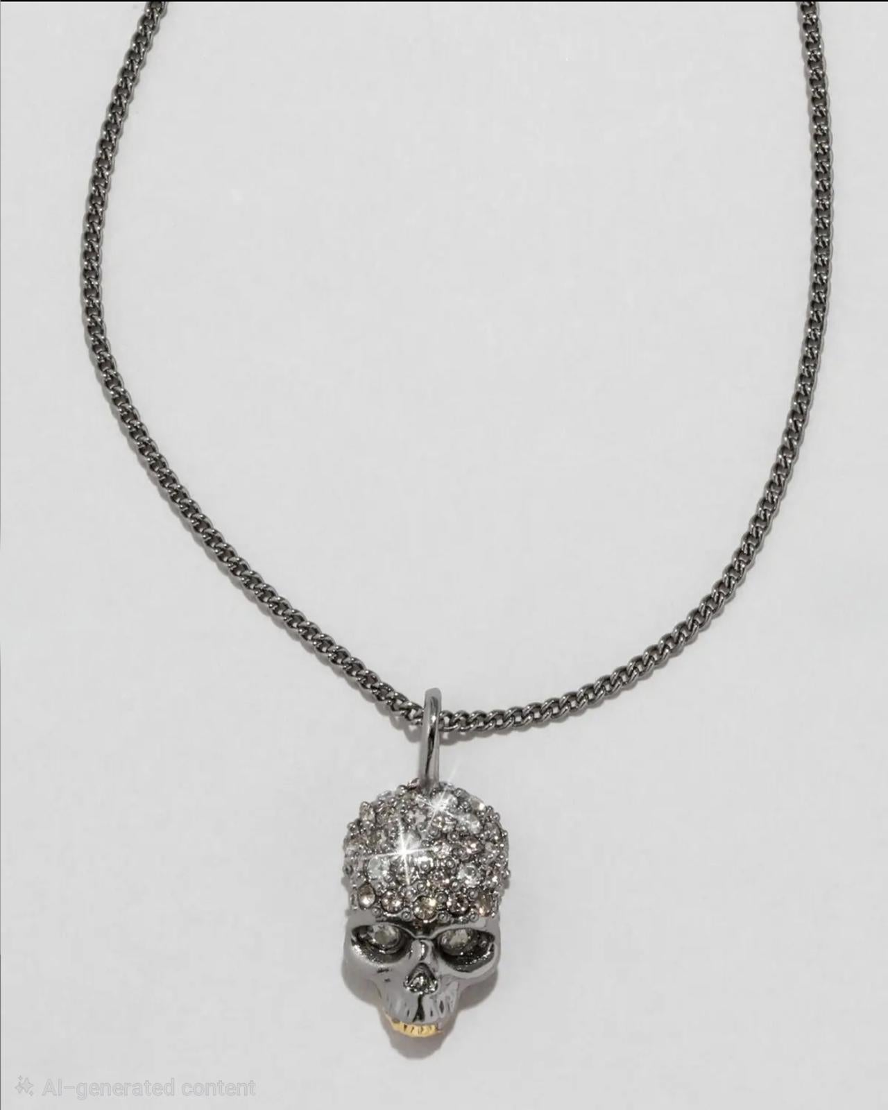 Alexis Bittar Gunmetal Skull Crystal Pave Pendant Necklace