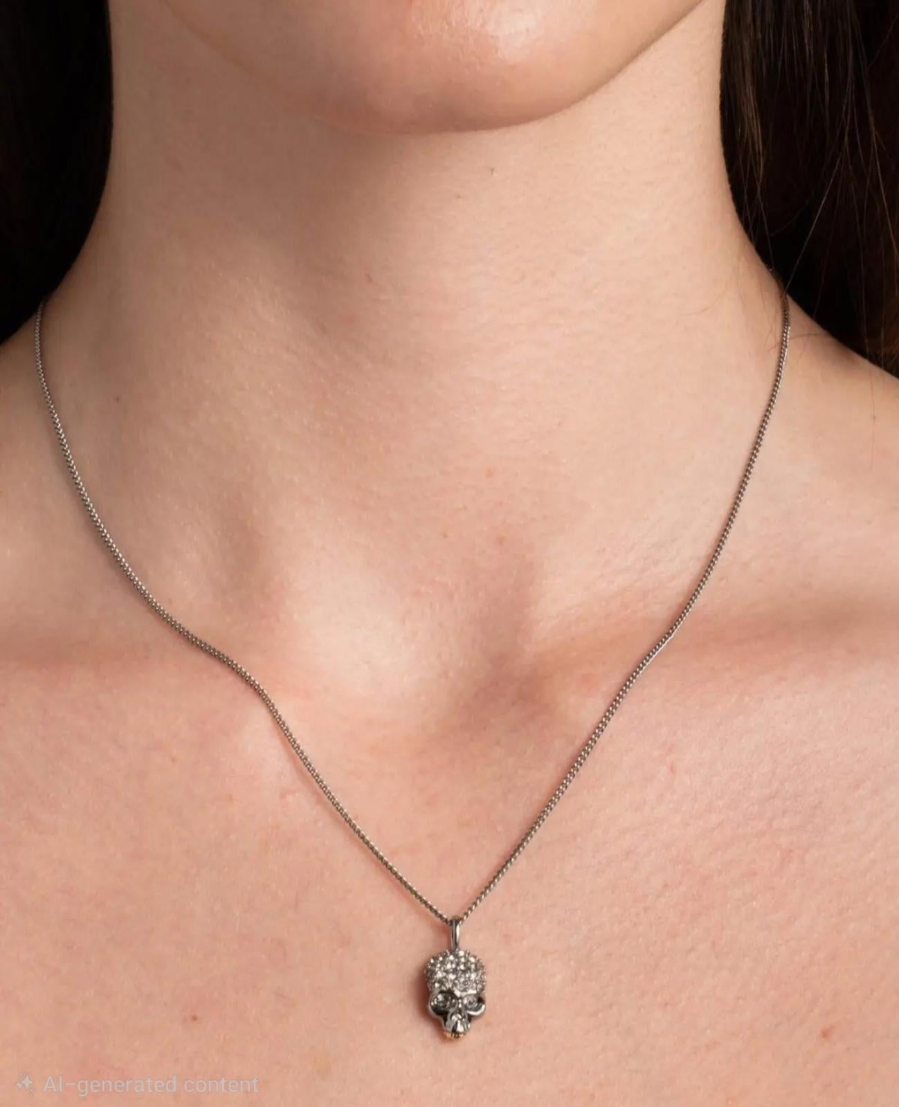Alexis Bittar Gunmetal Skull Crystal Pave Pendant Necklace