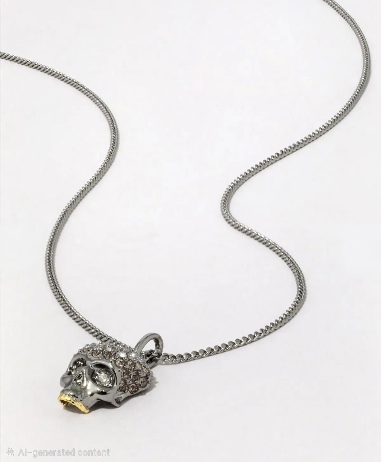Alexis Bittar Gunmetal Skull Crystal Pave Pendant Necklace