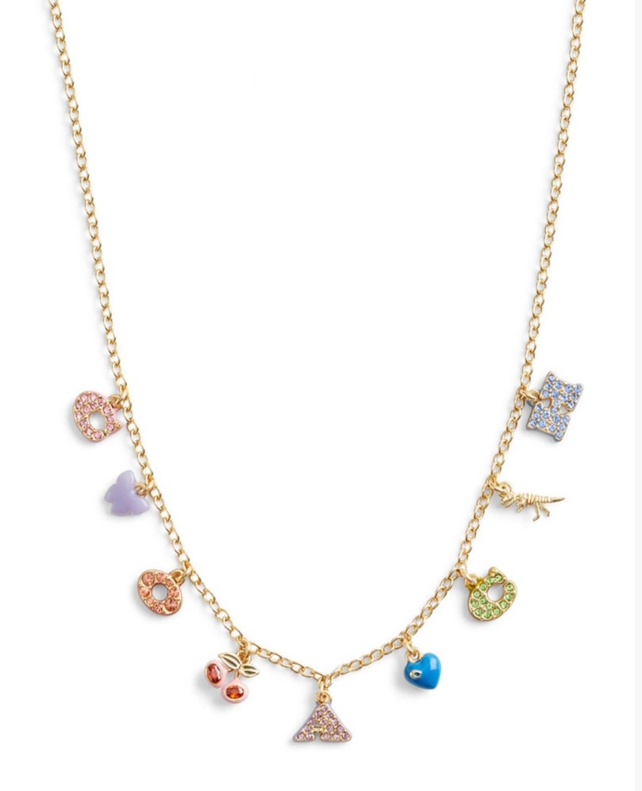 Coach Faux Stone Signature Logo Charm Bib Necklace