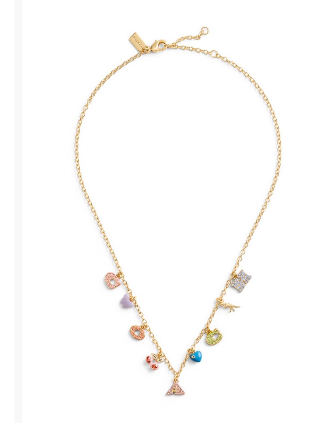 Coach Faux Stone Signature Logo Charm Bib Necklace