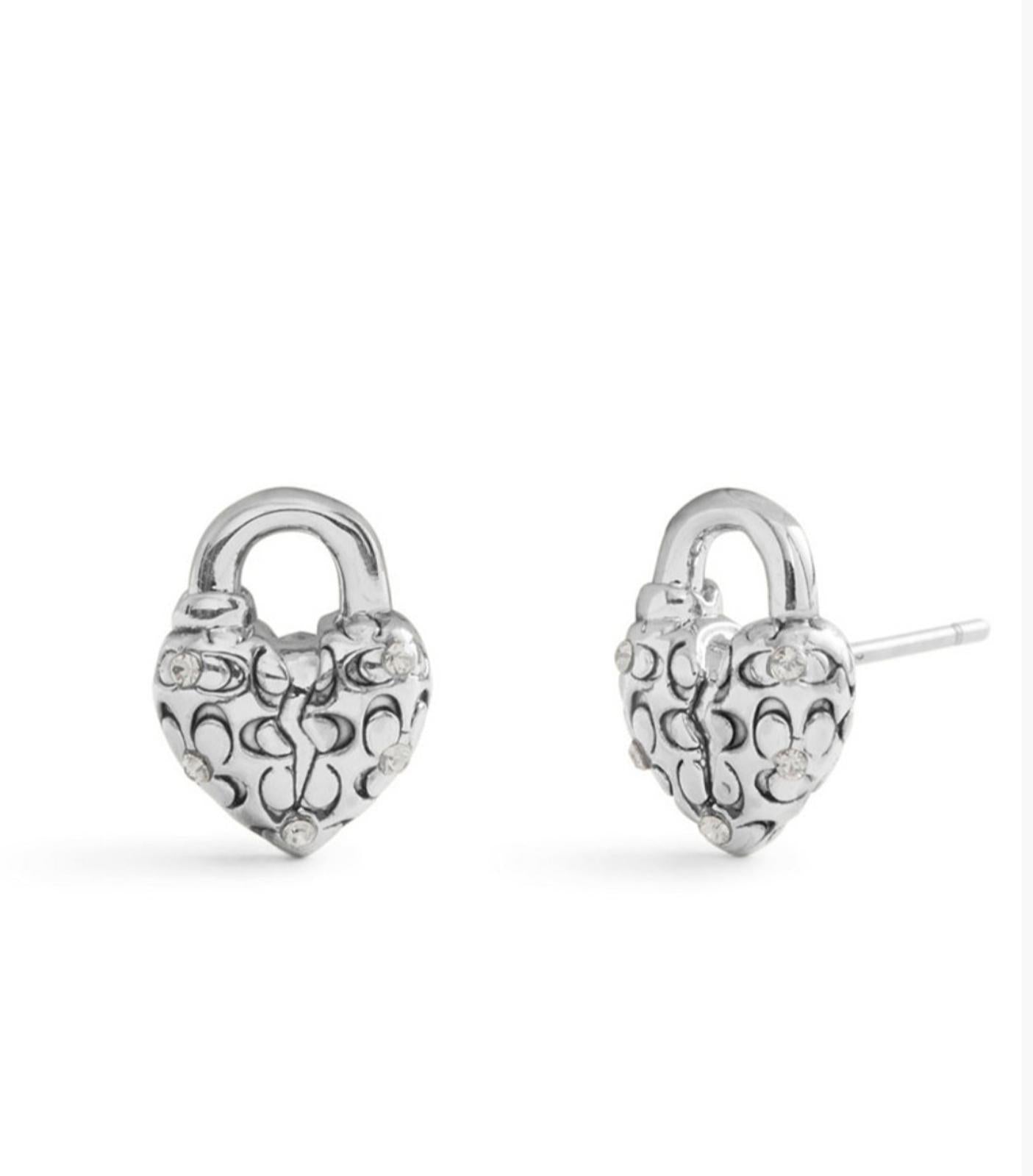 Coach Faux Stone Signature Quilted Heart Stud Earrings
