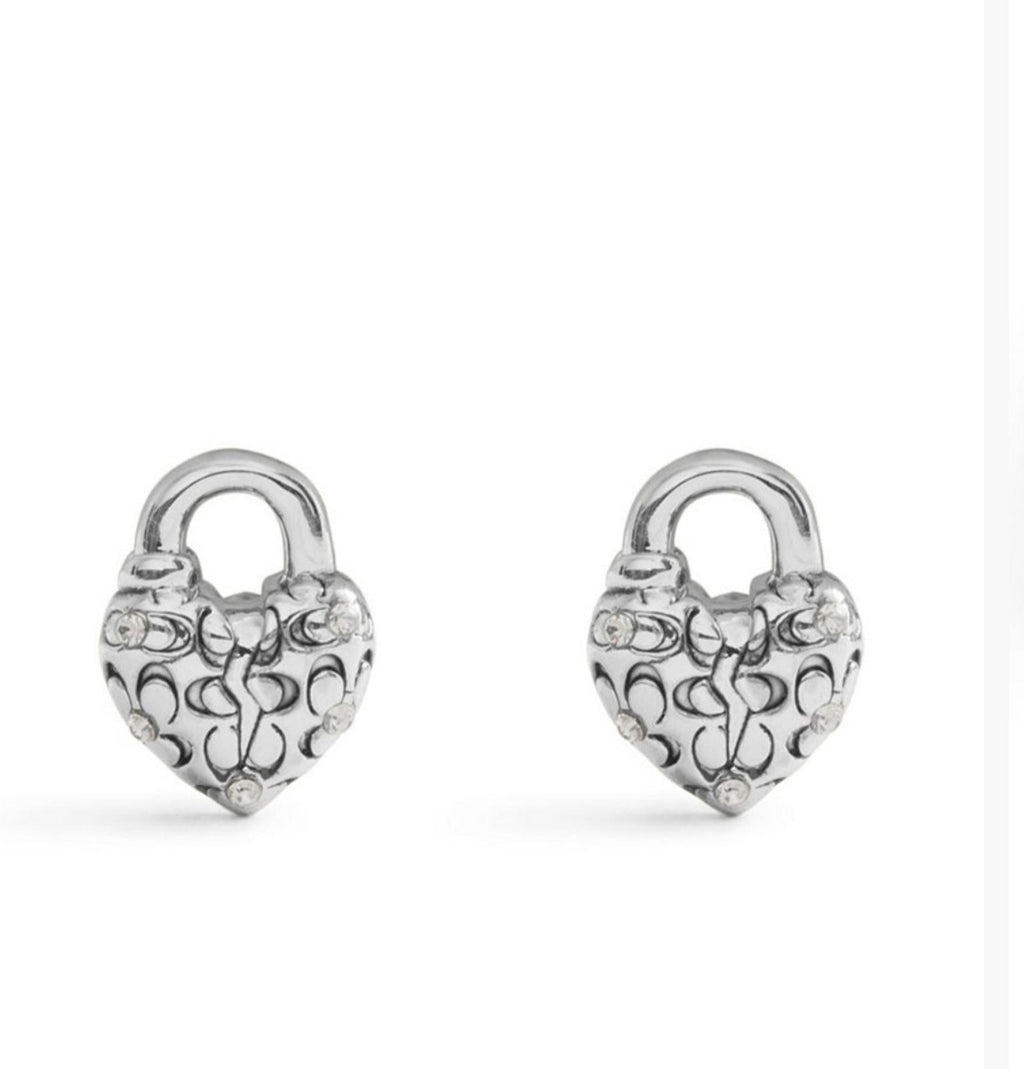 Coach Faux Stone Signature Quilted Heart Stud Earrings