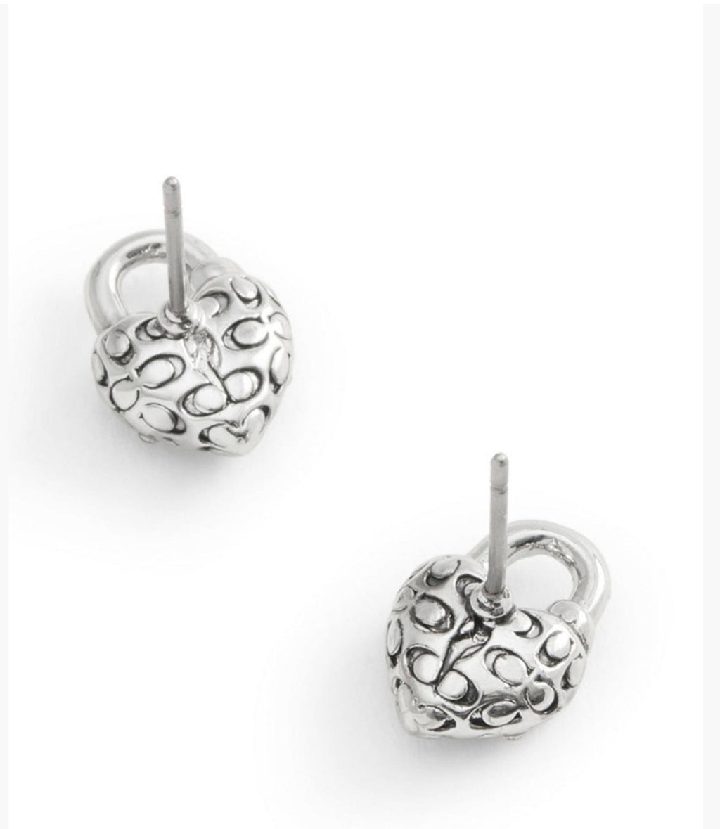 Coach Faux Stone Signature Quilted Heart Stud Earrings