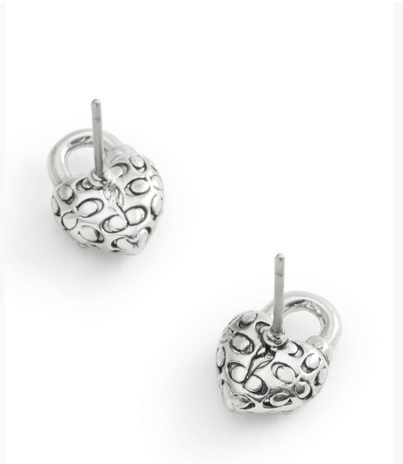 Coach Faux Stone Signature Quilted Heart Stud Earrings