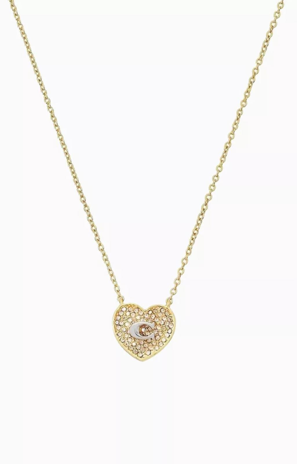 Coach C Pavé Heart Pendant Necklace