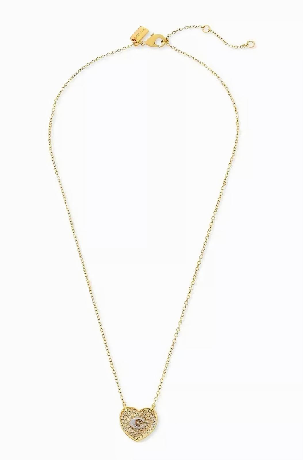 Coach C Pavé Heart Pendant Necklace