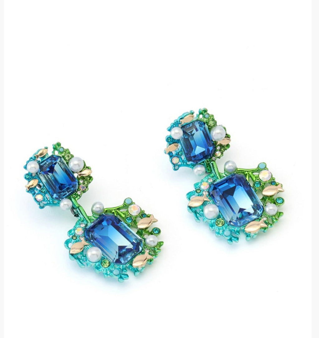 Betsey Johnson Mermaid Jewels Seaweed Stone Statement Earrings
