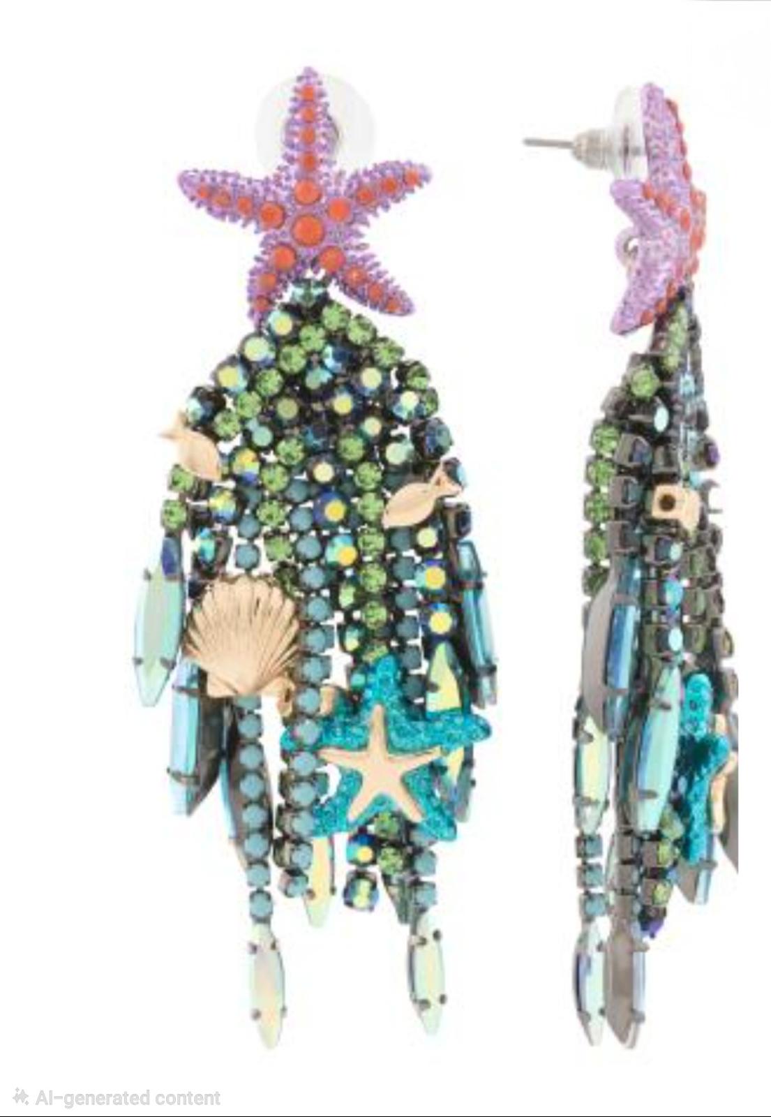 Betsey Johnson Mermaid Jewels Starfish Bead Fringe Statement Earrings