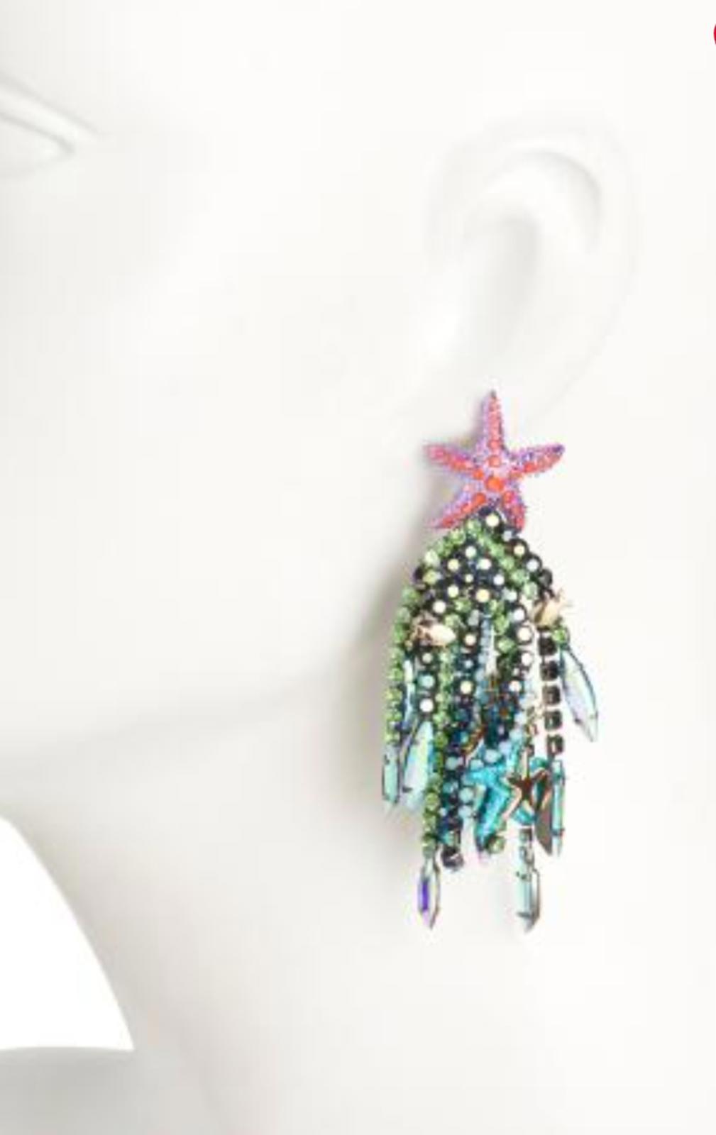 Betsey Johnson Mermaid Jewels Starfish Bead Fringe Statement Earrings