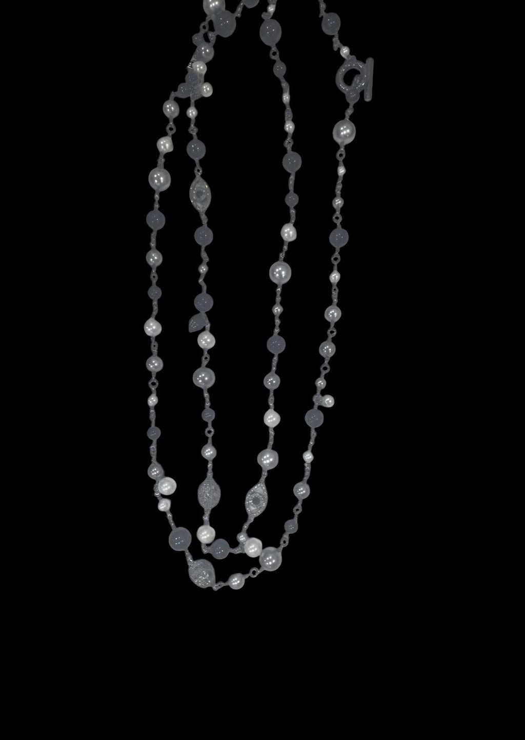 Kurt Geiger Long Pearl Gunmetal Necklace