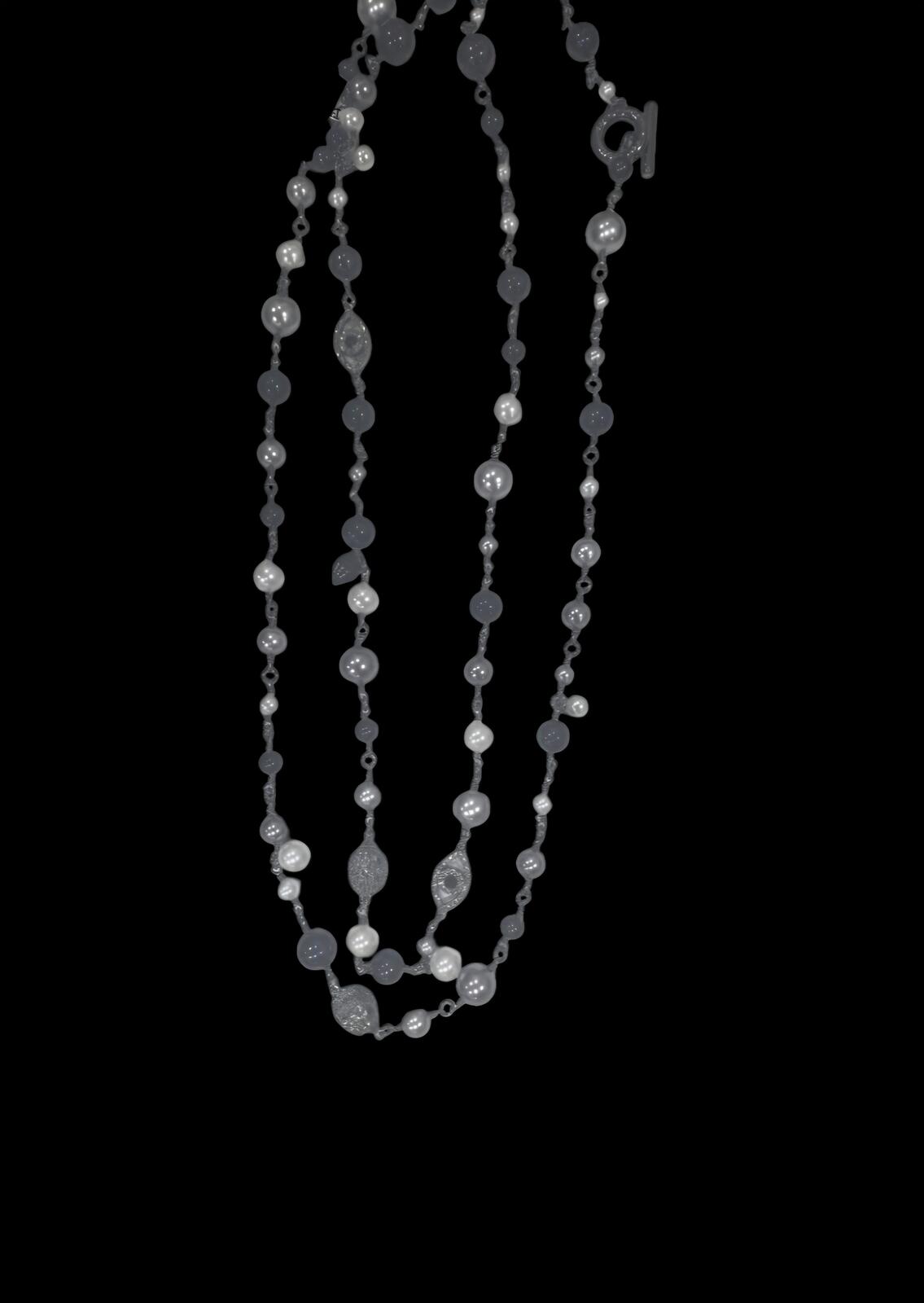 Kurt Geiger Long Pearl Gunmetal Necklace
