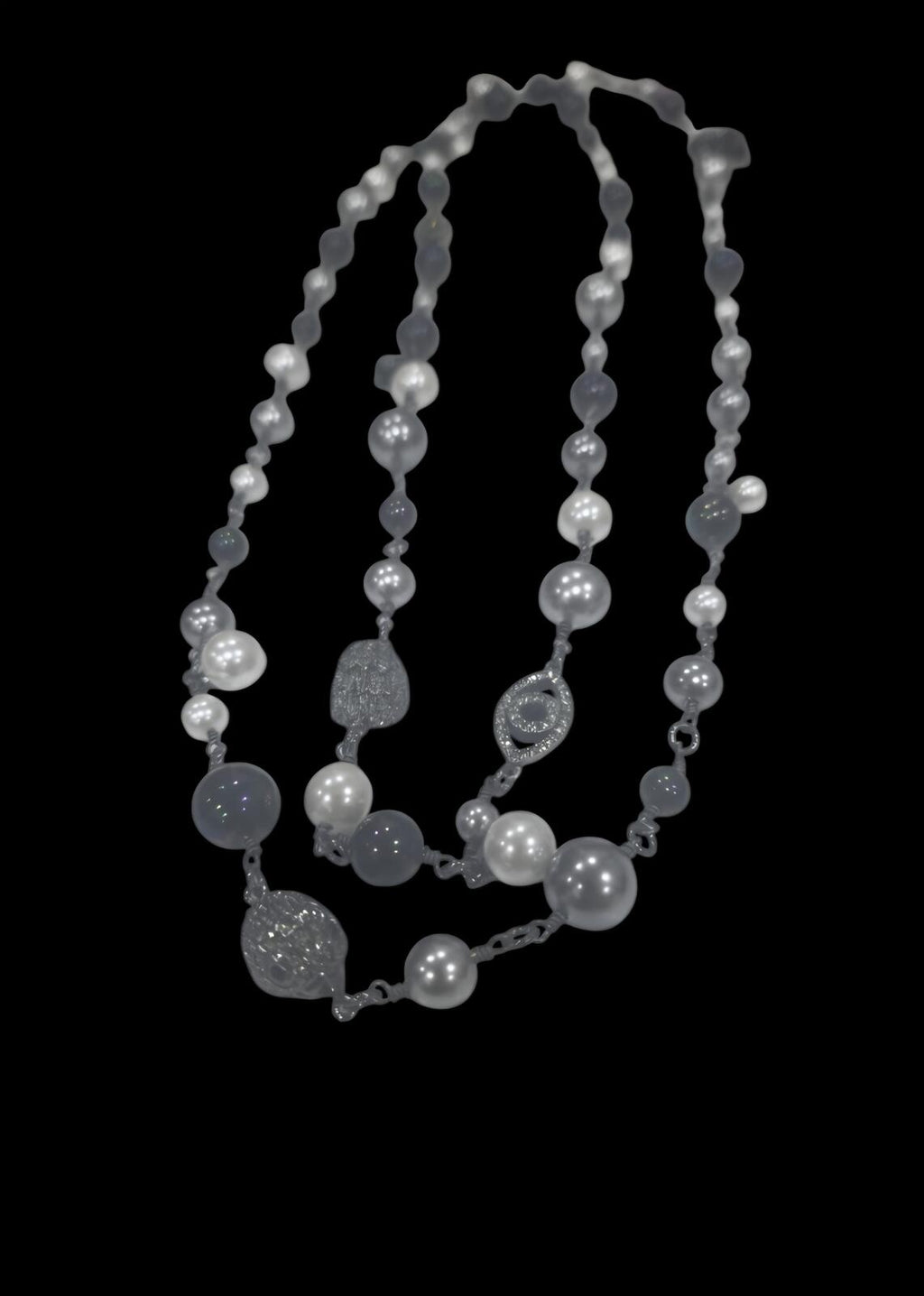 Kurt Geiger Long Pearl Gunmetal Necklace