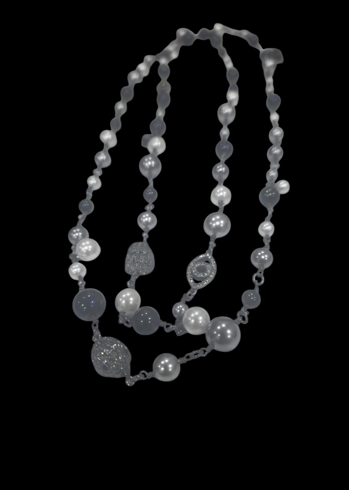 Kurt Geiger Long Pearl Gunmetal Necklace