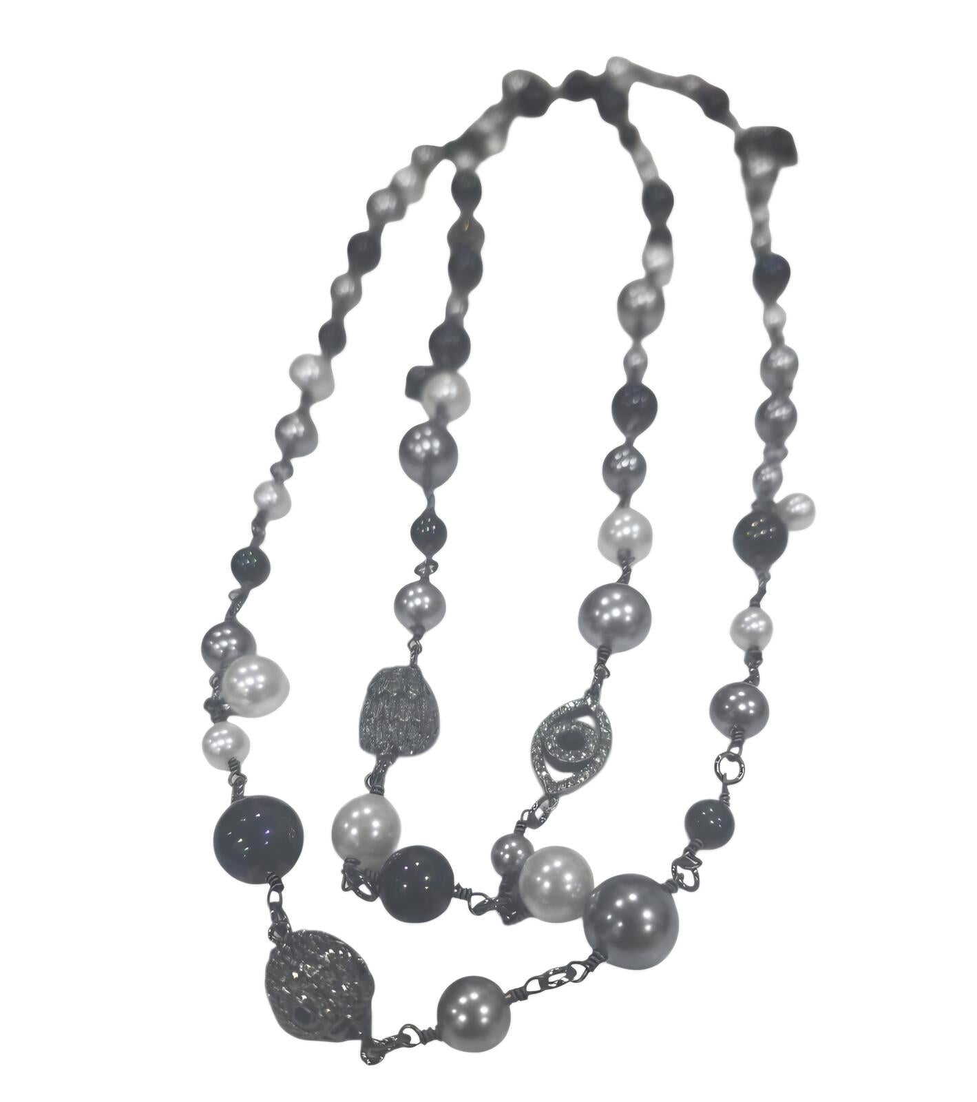 Kurt Geiger Long Pearl Gunmetal Necklace