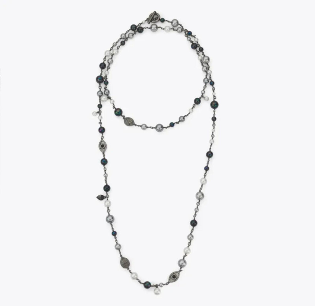 Kurt Geiger Long Pearl Gunmetal Necklace