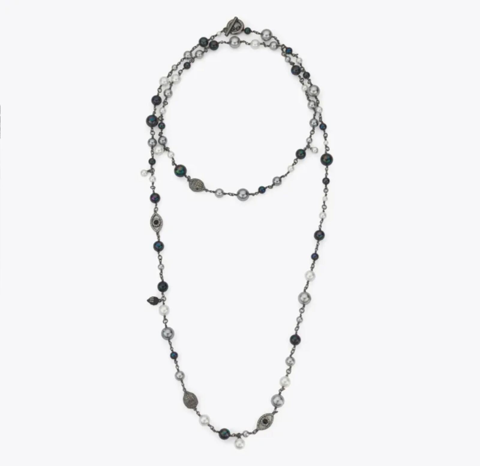 Kurt Geiger Long Pearl Gunmetal Necklace
