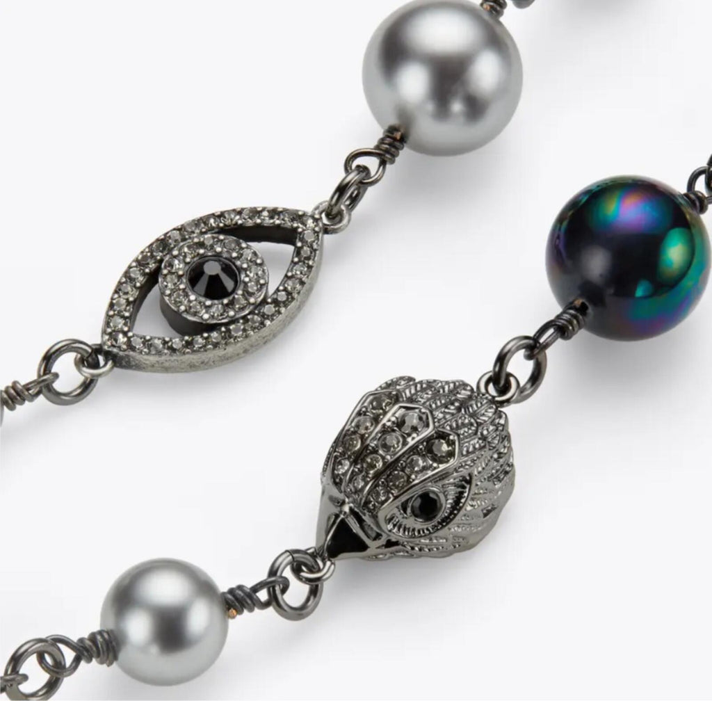 Kurt Geiger Long Pearl Gunmetal Necklace