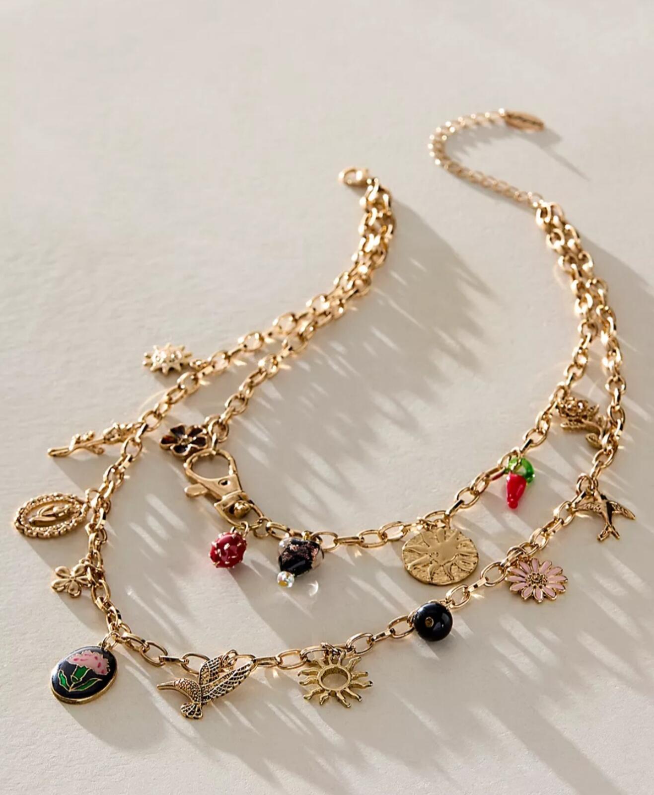 Free People Maxamillion Foliage Green Charm Necklace NWT