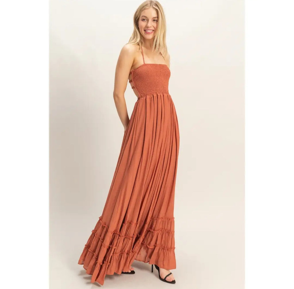 HYFVE Smocked Halter Maxi Dress