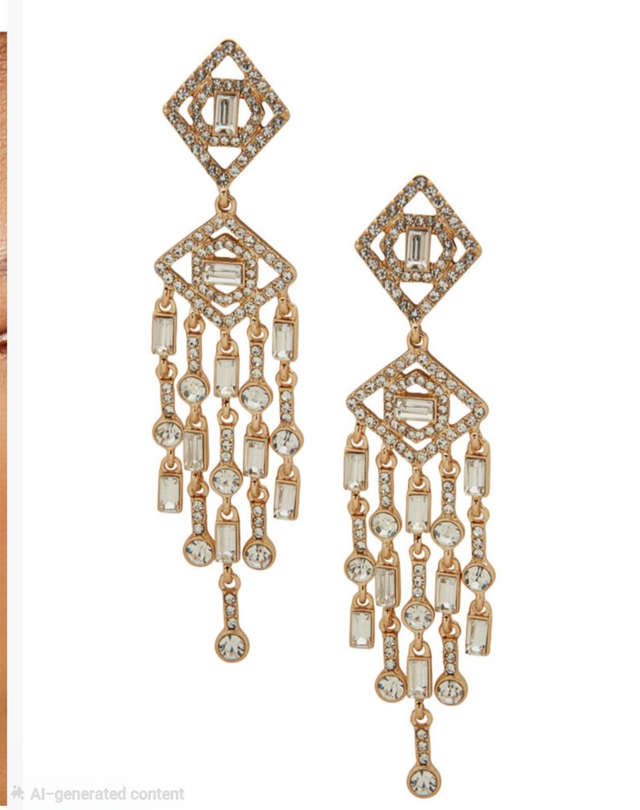 Karl Lagerfeld Glass Stone Mosaic Pave Linear Earrings