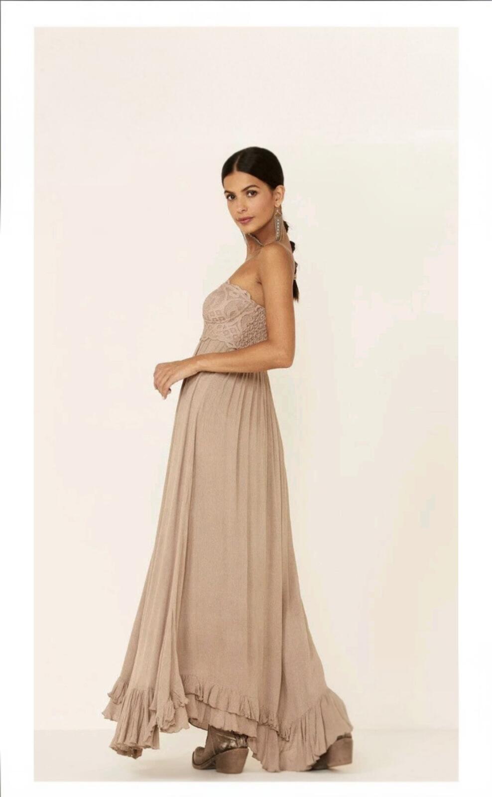 Strapless Lace Bustier Maxi Dress with Ruffle Hem