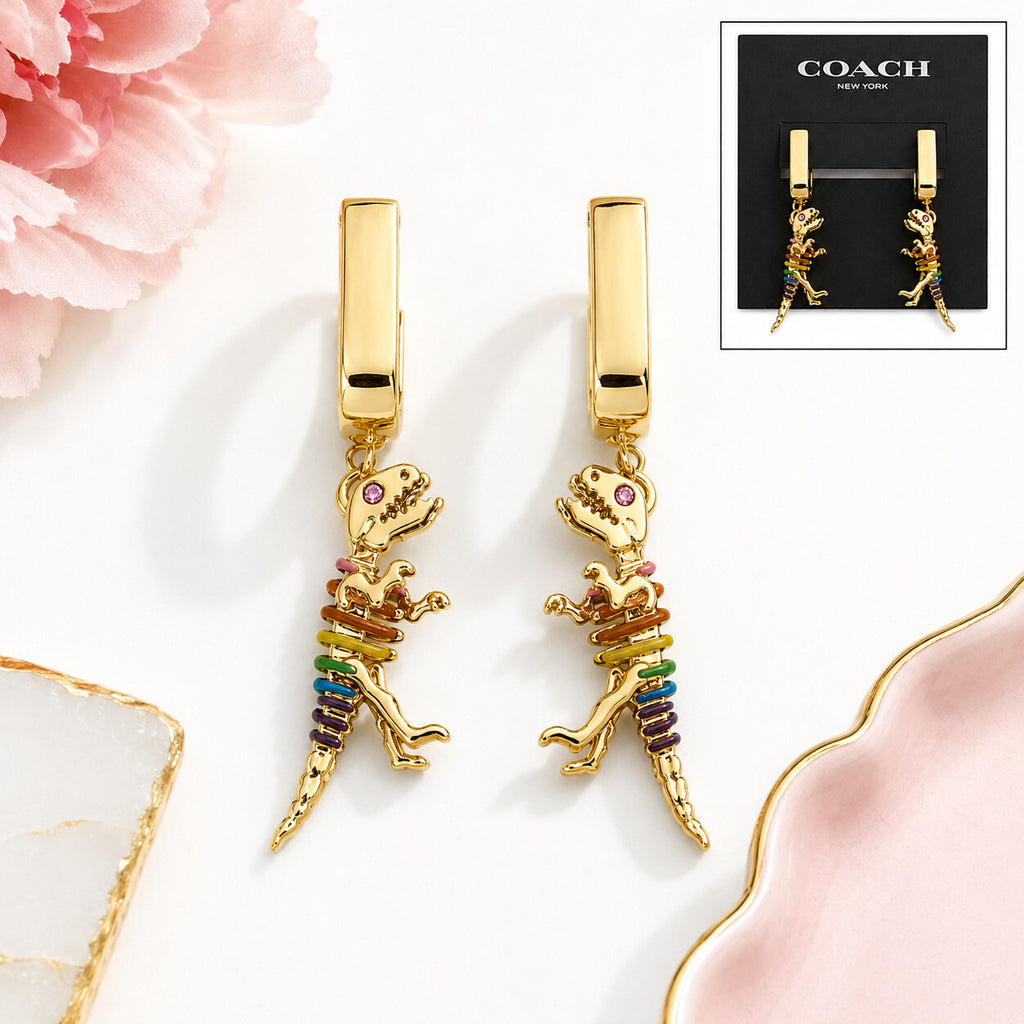 Coach Signature Rainbow Rexy Huggie Earrings