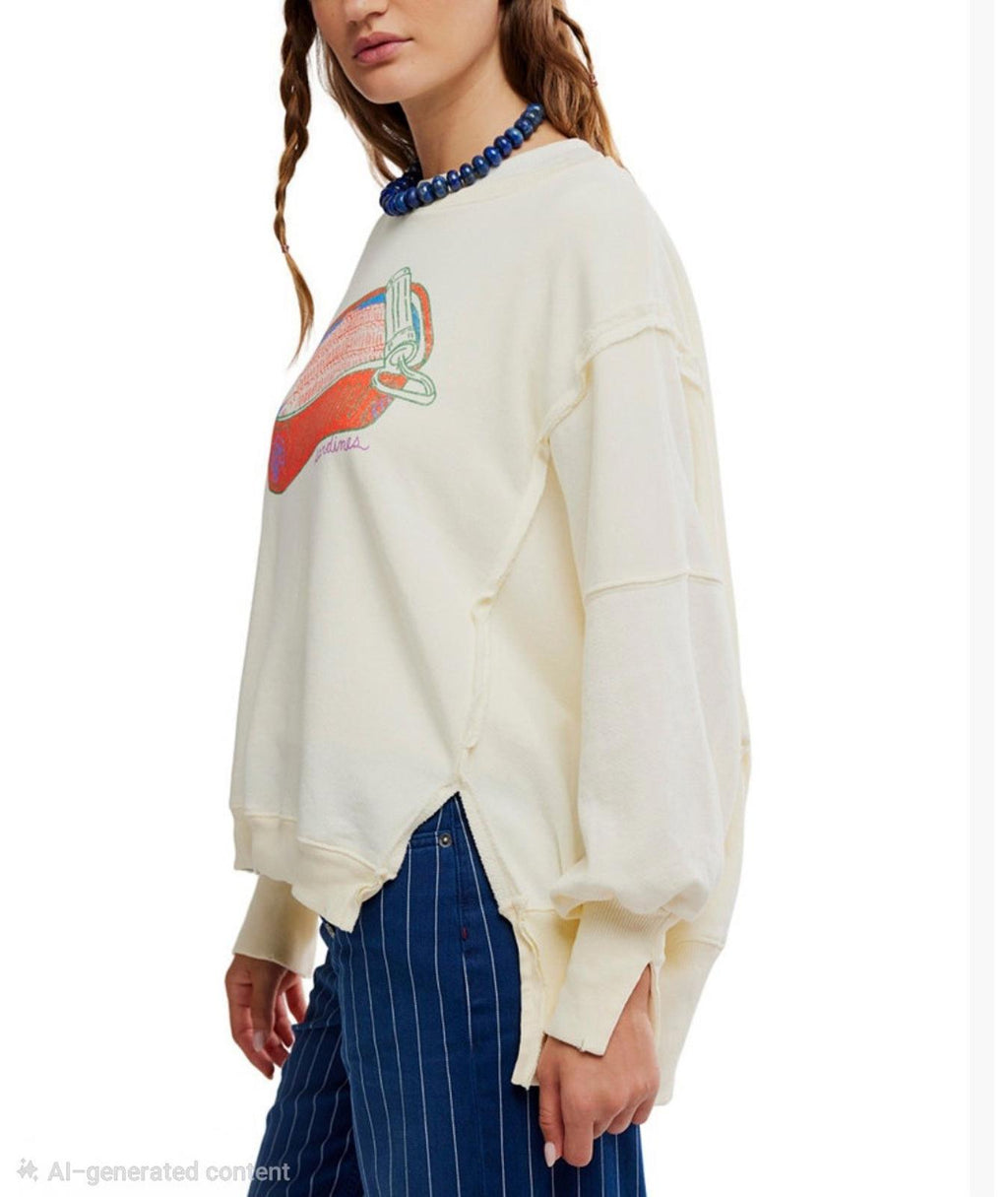 Free People Women's Graphic Camden High-Low Sweatshirt Medium