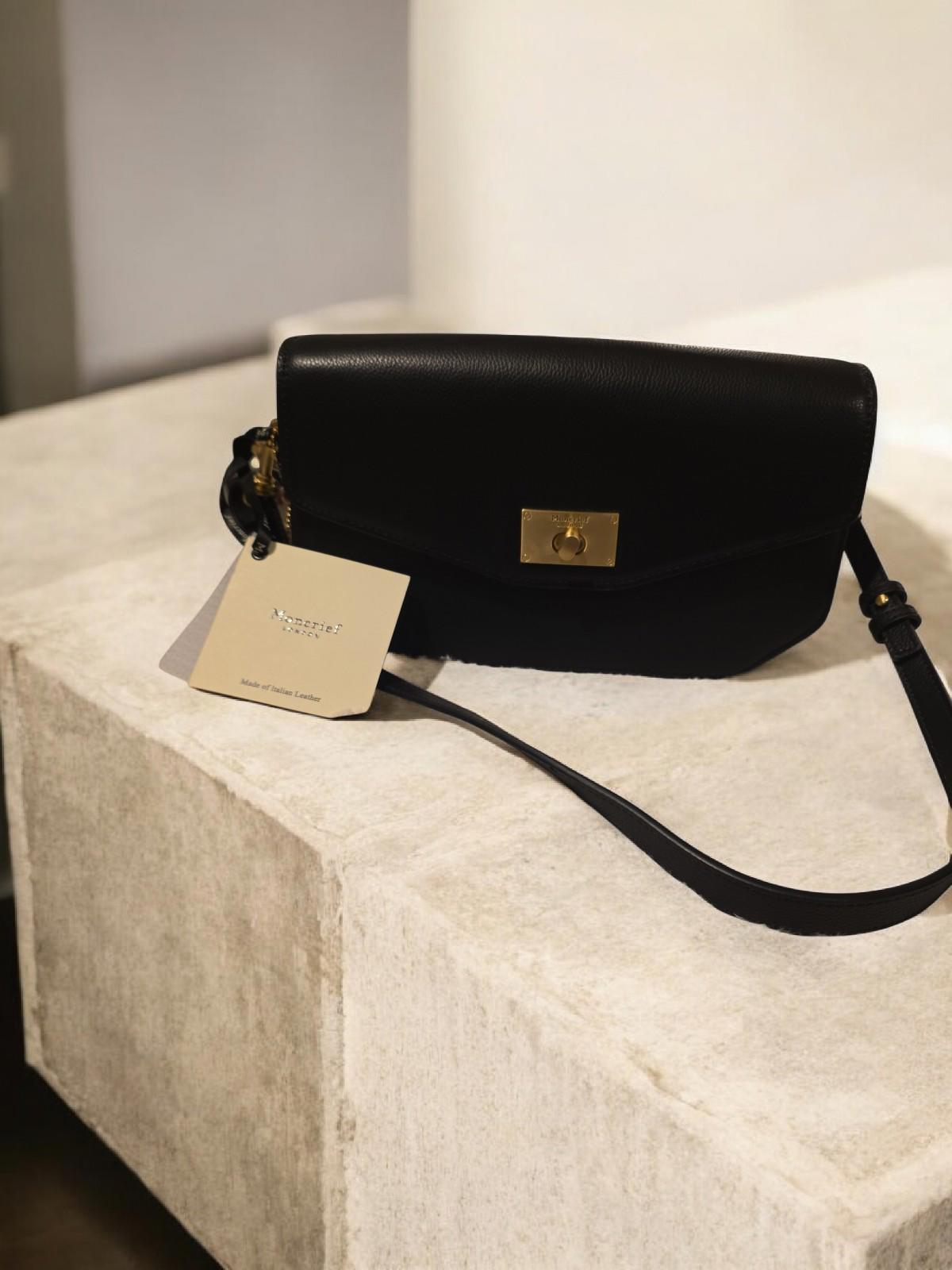NWT Moncrief London Handbag Taylor Leather Flap Shoulder Purse Black Retail $825