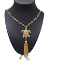 Lilly Pulitzer Gold Turtle Pendant Tassel Necklace NWT Long Chain Resort Jewelry