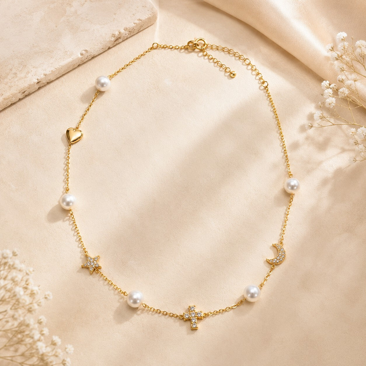 Tory Burch Delicate Moondance Pearl and Star Necklace