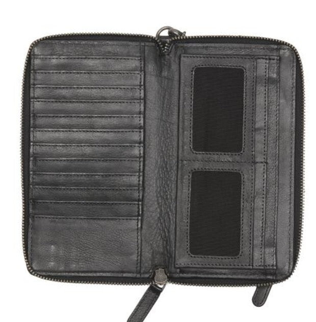 Vilenca Leather Large Zip Around Tooled Studs Wallet