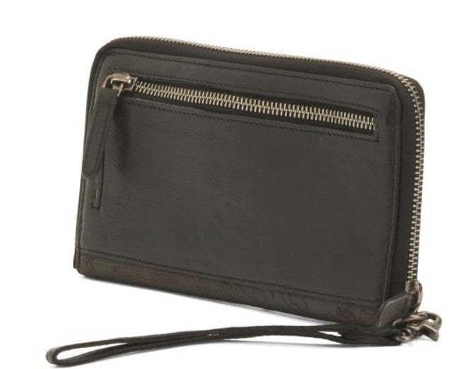 Vilenca Leather Large Zip Around Tooled Studs Wallet