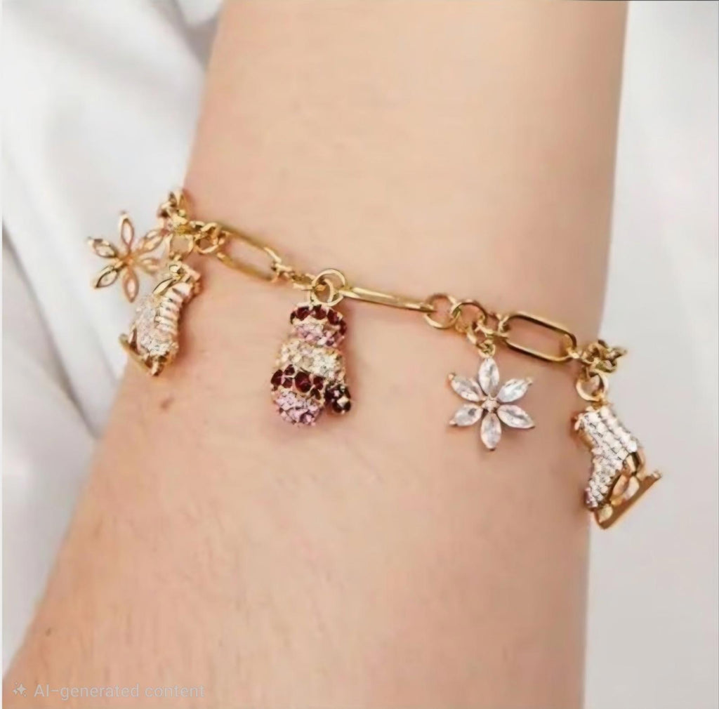 Kate Spade Winter Charm Bracelet Gold Tone NWT Cubic Zirconia Crystals