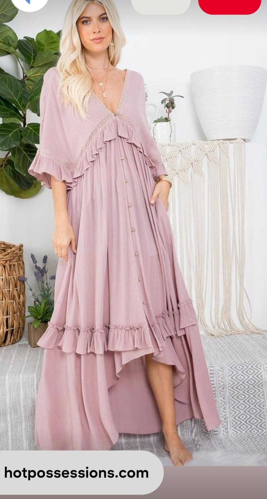 Sweet Lovely by Jen Mauve Pink  Ruffle Dress Size Large NWOT