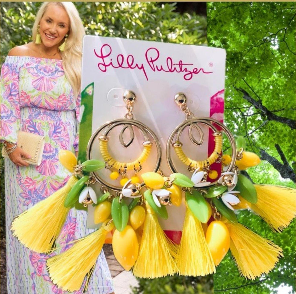 Lilly Pulitzer NWT Lemon Grove Yellow Tassel Earrings Pierced Post NEW Dangle