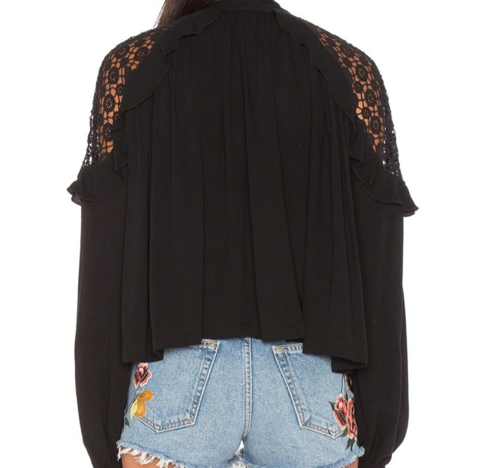 New With Tags Free People Black Lace Cold Shoulder Blouse  Size XS