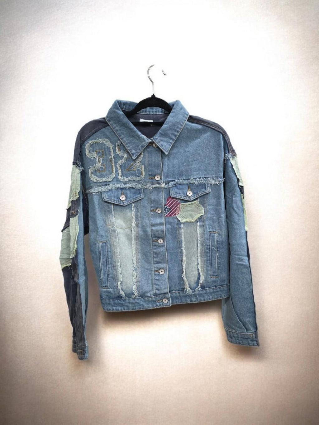 POL Denim Patchwork Jacket Size Large NWT Button Front