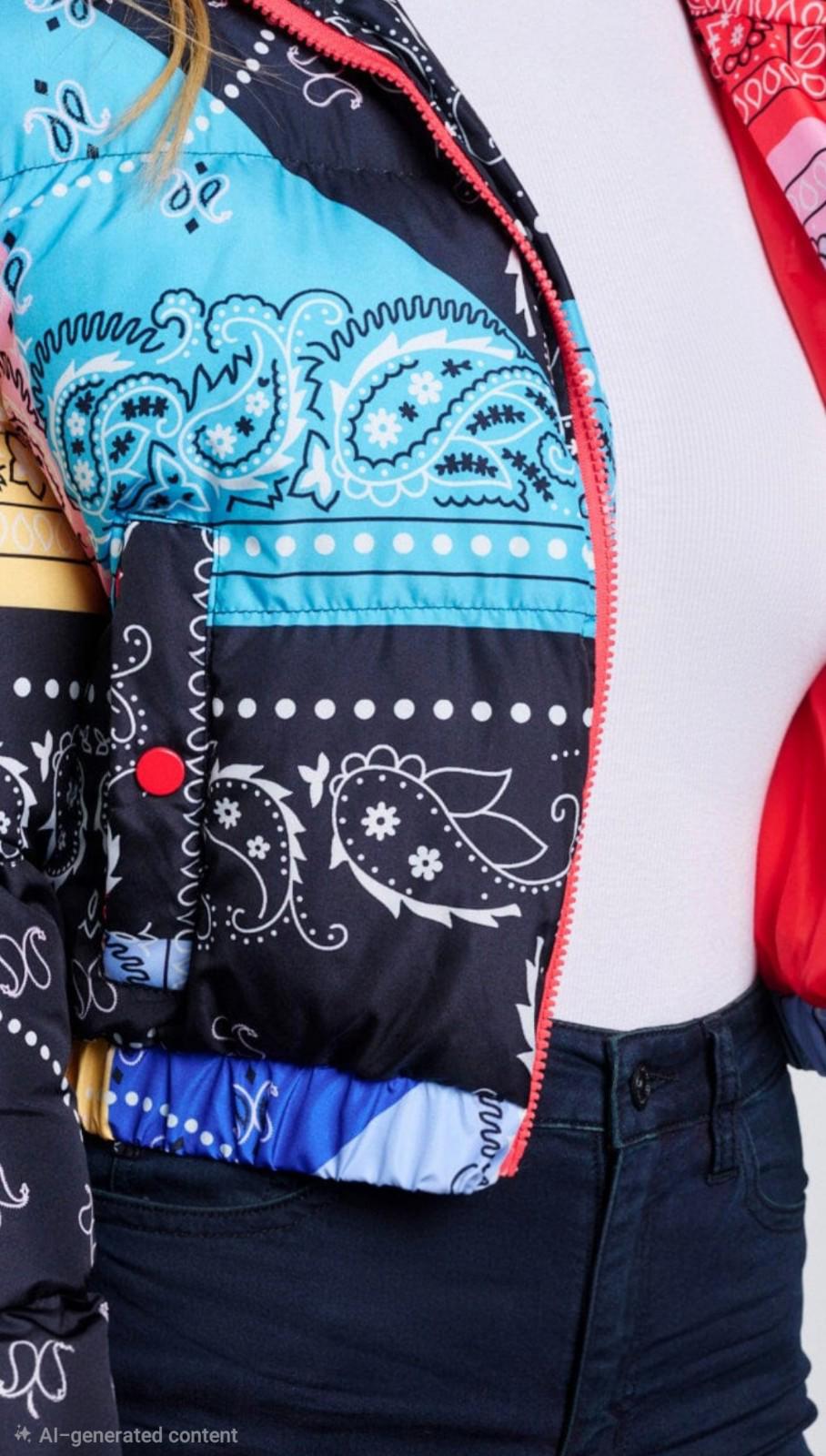 WOMEN'S LONG SLEEVE ZIP UP FRONT POCKETS PUFFER MULTI PRINT JACKET