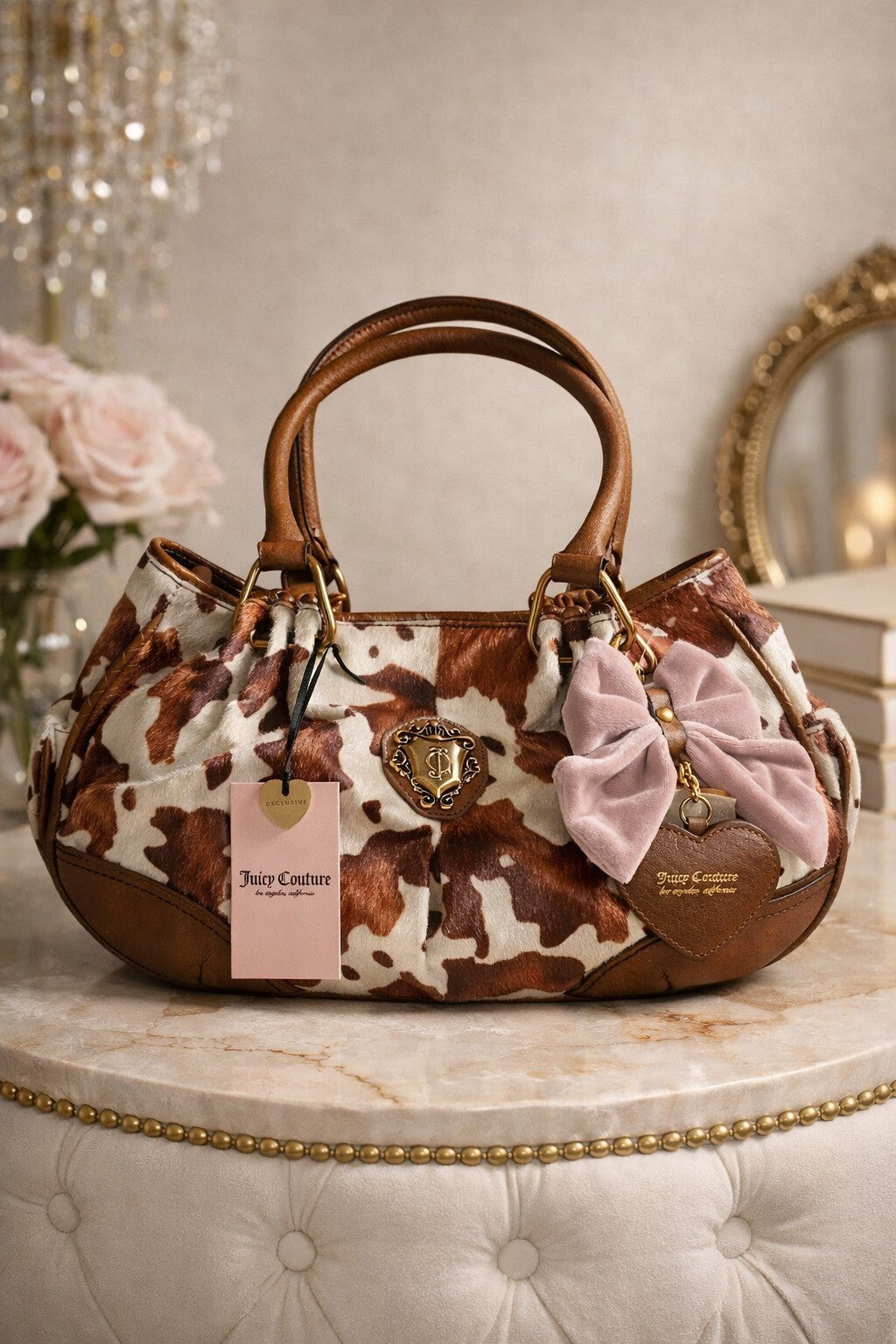 Viral Juicy Couture Romance Saddle Brown Cow Print Satchel