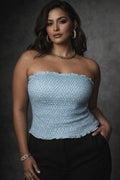 Light Blue Strapless Smocked Tube Top with Ruffle Trim