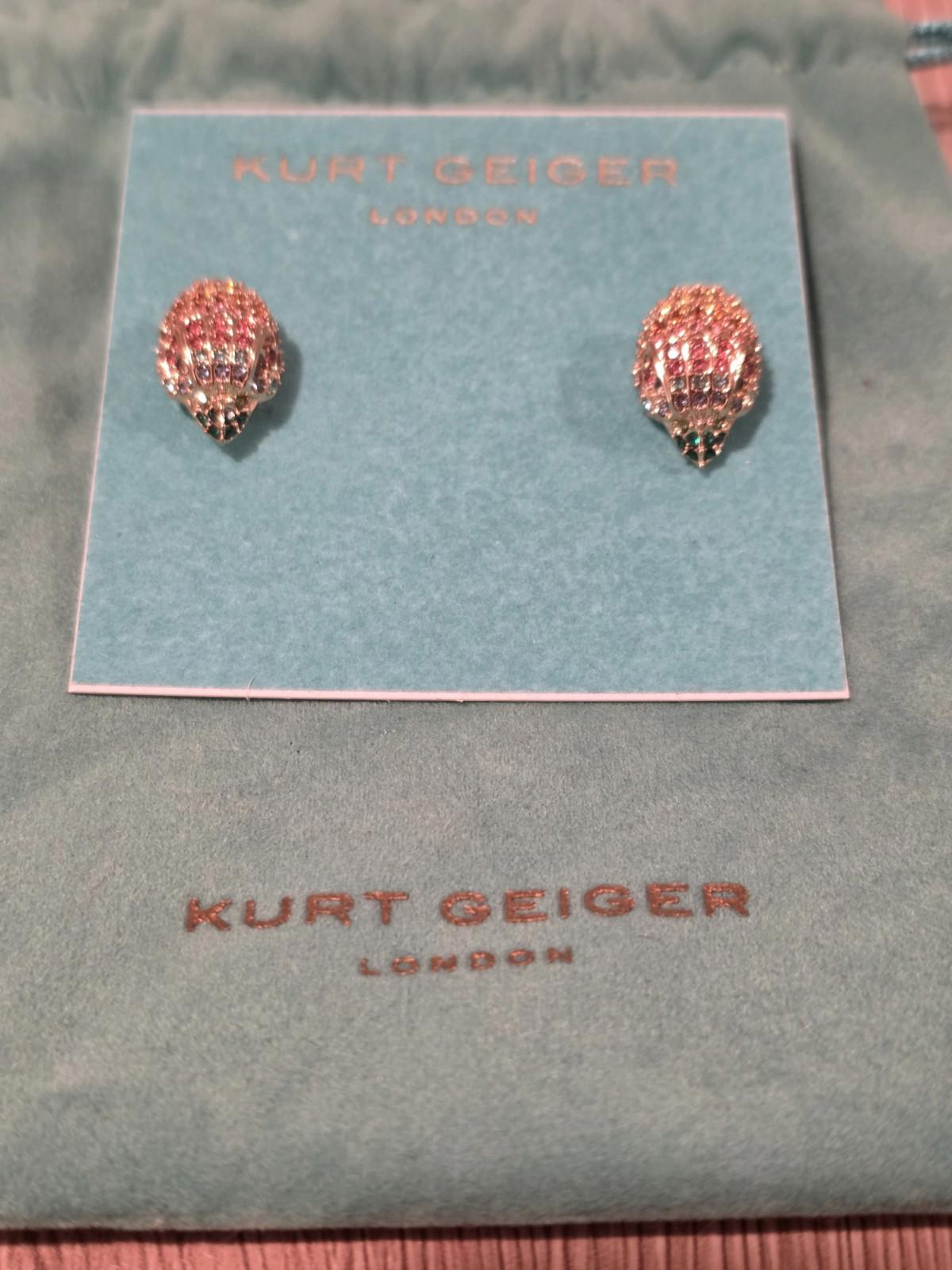 NEW! KURT GEIGER LONDON Rainbow Pave Crystals Eagle Head Stud Earrings Gold Tone