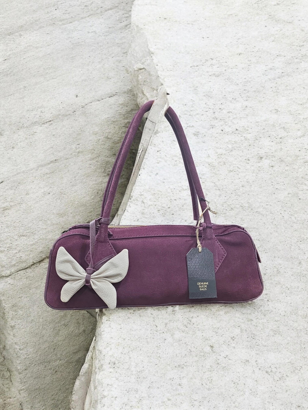 Genuine Suede East West Bag with Bow Detail