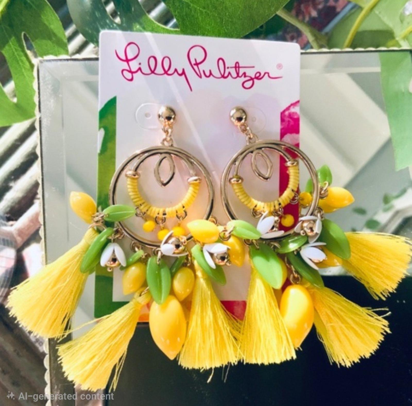 Lilly Pulitzer NWT Lemon Grove Yellow Tassel Earrings Pierced Post NEW Dangle