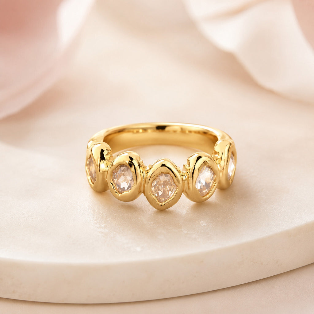 Alexis Bittar Molten Gold Plated Crystals Band Ring Sz 7.5 NWT